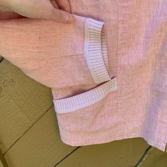 St. John Sport Linen zip-up hooded light pink textured woven knit trim Jacket S - Picture 6 of 8